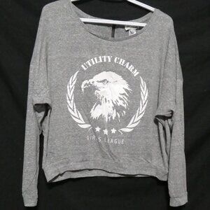 BLUE CRUSH, size large, graphic grey long sleeve pullover shirt, 1/4 zip back